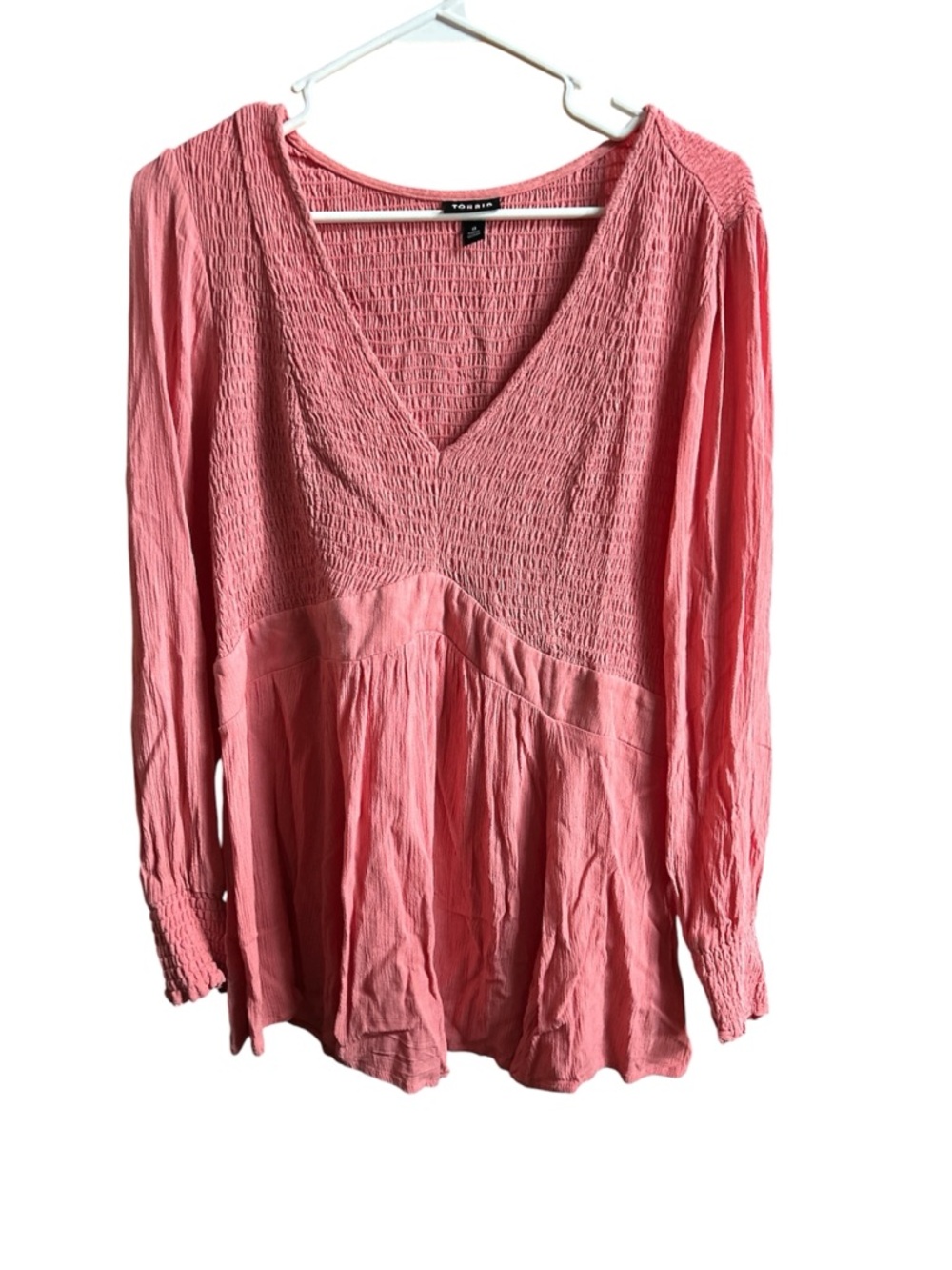 Torrid 🌟🌟Host Pick🌟🌟Pink Smocked V-Neck Long Sleeve Peasant Top-0X(XL) NWOT